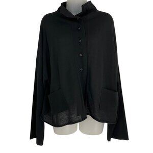 Crea Concept Black Button-Up Oversized Sweater Front Pockets boxy minimalist XL